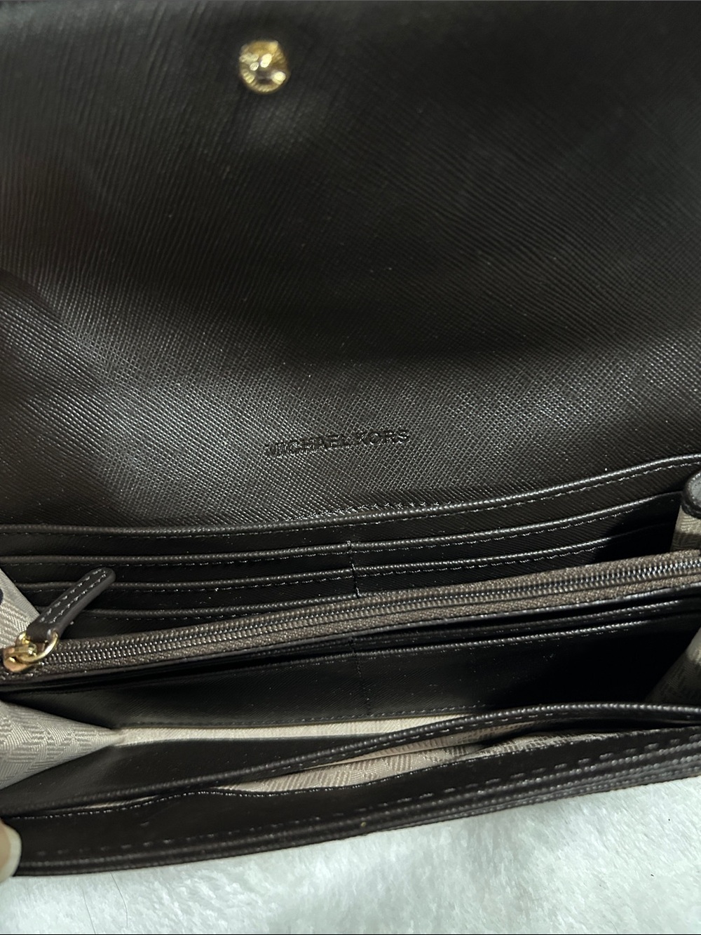 Michael Kors Dark Brown MK Logo Continental Wallet with Gold Emblem - Picture 3 of 5